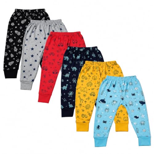 Image of Cotton Baby Boys' Pyjamas, Printed Boys and Girls Cotton Pajama Pants, Unisex Baby Pajamas, Kids Baby Track Pant (Pack of 6) (Multicolour)