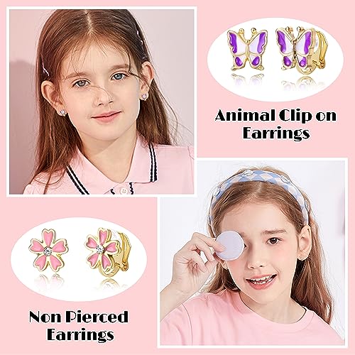 Fansilver 28 Pairs Clip On Earrings for Women Girls Gold Silver Non Pierced Earrings Animal Flower Star Butterfly Clip Earrings Set Cute Clip on Earrings for Teens Girls, age：over 3 years old4
