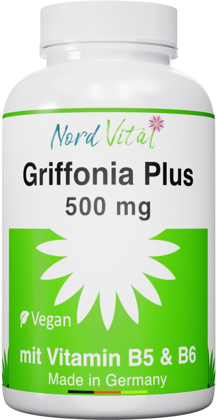 Griffonia Plus für Nerven und Psyche - 500 mg Griffoniasamen mit natürlichem 5-HTP - Vitamine B5 und B6 - deutsche Produktion - Vegan