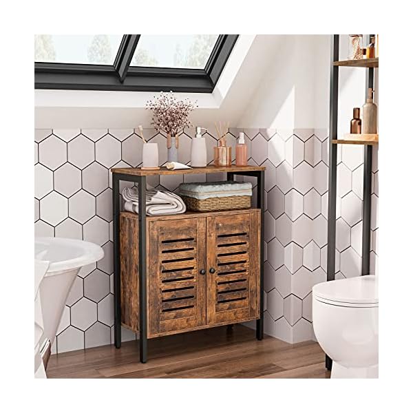 HOOBRO Storage Cabinet, Floor Standing Cabinet with Door and Adjustable Shelf, Kitchen Storage Cupboard, Small Sideboard, for Kitchen, Living Room, Bedroom, Industrial, Rustic Brown EBF23CW01 - Image 4