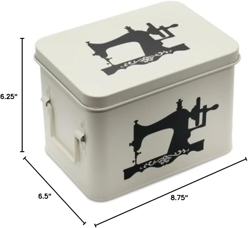 AQ Matte White Sewing Box for Sewing Supplies - Removable Tray, Multipurpose Tin with Secure Lid for Threads, Sewing Clips, Crafts, Buttons - Vintage Sewing Tin for Your Quilting and Sewing Supplies