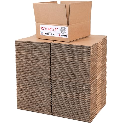 Image of Medium Cardboard Boxes 12 inchL x 12 inchW x 4 inchH (Pack of 40) - USA-Made Packing Boxes for Moving, Shipping, or Storage - USPS, UPS, FedEx Approved - Professional Packing Supplies for Moving | USA-Made Packing Boxes for Moving, Shipping, or Storage - USPS, UPS, FedEx Approved - Professional Packing Supplies