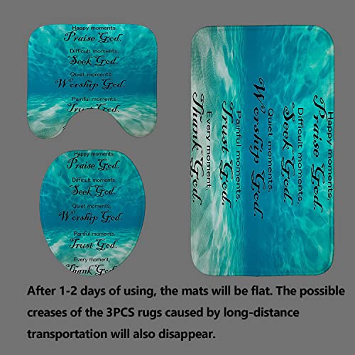 OLEBETY 4PCS Teal Blue Ocean Shower Curtain Set, Positive Motivational Inspirational Quotes Nautical Coastal Hawaii Beach Bathroom Decor, Waterproof Fabric Shower Curtain, Non-slip Bath Mat Toilet Rug - Image 4