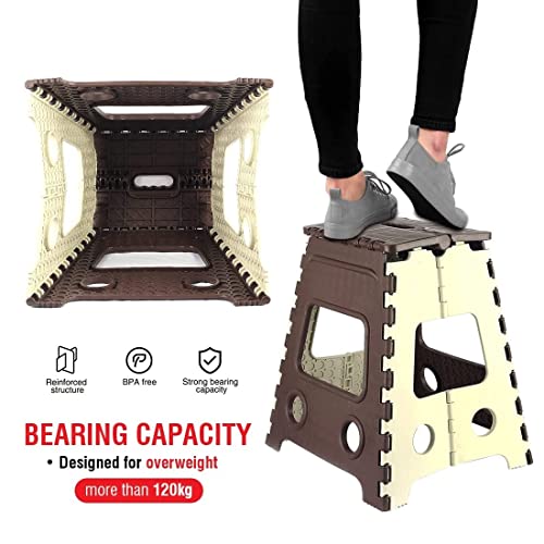 Image of The Solid 18 Inch Super Strong Folding Step Stool /Non Slip Folding Stools for Kitchen, Bathroom, Bedroom, Office (Brown)