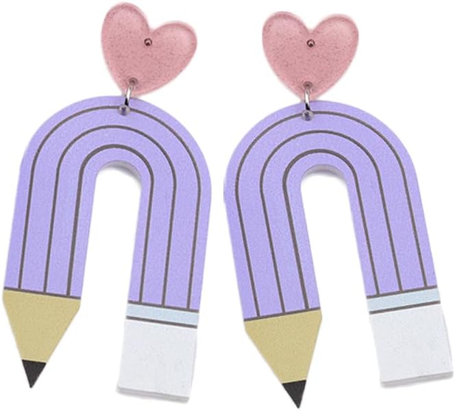 Acrylic Pencil Drop Dangle Earrings Creative Rainbow Back to School for Students Women Appreciation Teacher Pre-K Earrings Jewelry