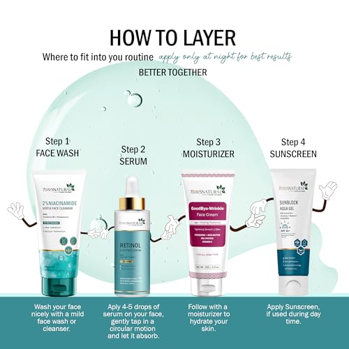 Image of 7DAYSNATURAL Retinol Face Serum | 0.5% Retinol with Lactic Acid & Vitamin E | Night Serum for Wrinkles, Fine Lines & Scars | Oily to Combination Skin | 30ml