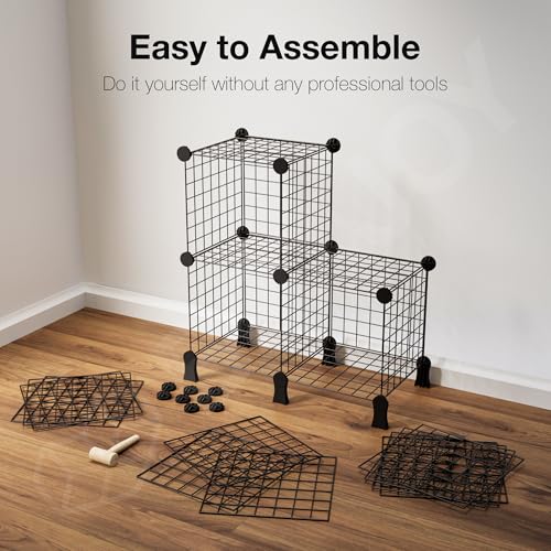 Image of BOXJOY 6 Shelf Metal Grid Open Book Shelf & Showcase Rack for Living Room Display with Bottom Stand | DIY Modular Bookshelf Organizer for Home Bedroom Office | Cabinet Organiser Self Storage (Black)