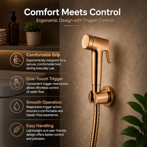 Image of Hindware Italian Collection F160152RGD Health Faucet for Bathroom| Made of ABS| Comes with 1.20-meter Long SS Hose Pipe & Wall Hook| Bathroom Jet Spray| Color - Rose Gold| 1-Year Manufacturer Warranty