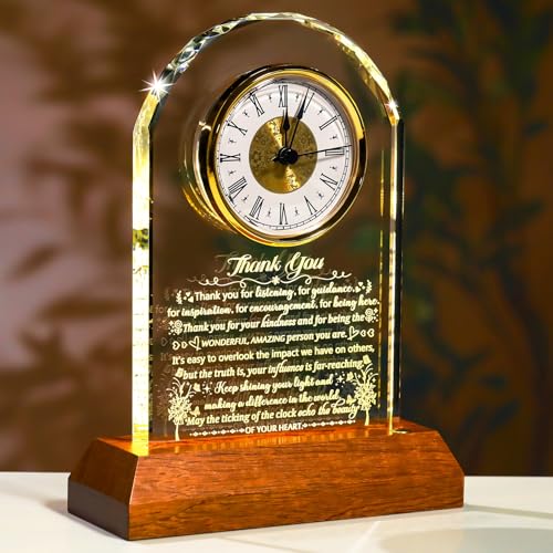 Image of Ornalrist Thank You Glass Clock Gifts for Women Men with Wooden Light Base - Appreciation Gifts for Teacher Coworker Boss Mentor Employee Home Office Desk Decor