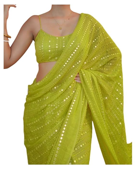 FlosiveWomen's Thread Sequence Work Georgette Saree With Blouse