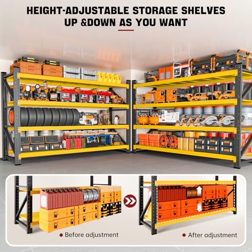 Image of RAVIGIN 5000LBS Storage Shelves,60 inch W Garage Shelving Heavy Duty Metal Adjustable Garage Shelves, Shelving Units Industrial Shelving for Warehouse,60 inch W x 24 inch D x 70 inch H,Yellow