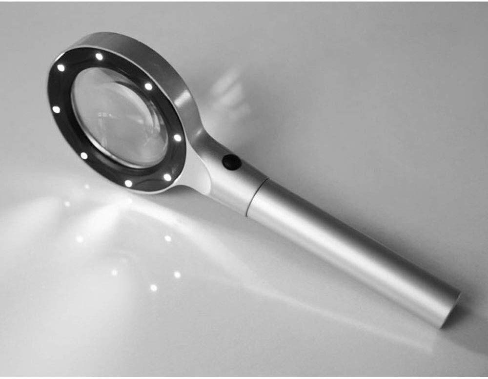 Lupa de mano con luz LED, cristal óptico de alto aumento para lectura y visualización detallada