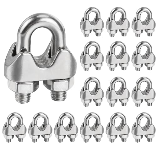Serre Cable Inox 6mm,16 Pièces Serre Cable Acier Attaches pour 6mm câbles métalliques M6 Pince de Câble Métallique U pinces en pour Câble Métallique de...