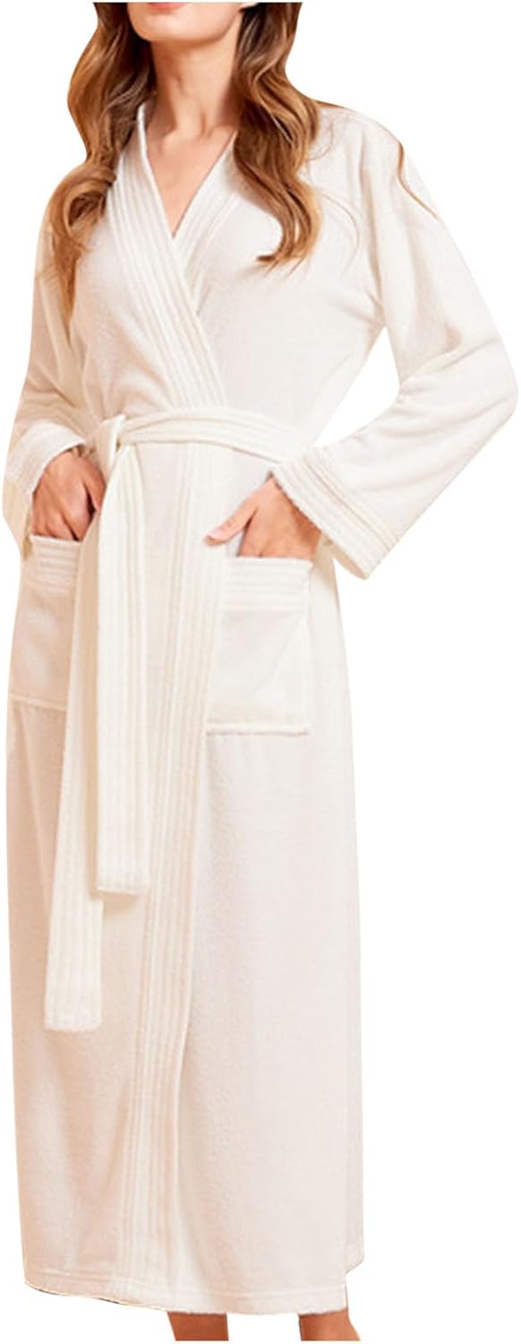 Oplxuo Women's Short Sleeve Robe Long Bathrobe Loungewear Dress Full Length Sleepwear with Pockets Belt Housecoat Nightgown