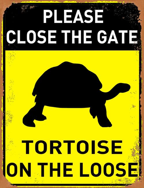 Please Close The Gate Tortoise On Loose Notice Metal Tin Sign, Funny Tortoise Sign for Farm Yard Garden Decor, Sturdy Aluminum Rust Free Home Indoor Outdoor Decor 30x40 CM