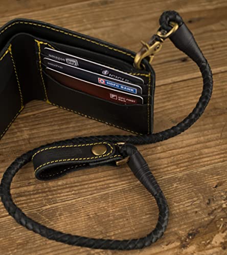 Trip Machine Company Bifold Motorcycle/Biker Genuine Leather Wallet with Braided Chain - Black "Lucille"4