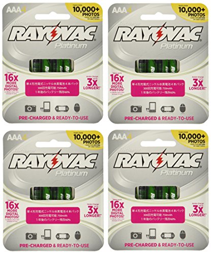 Rayovac 16 x Platinum pre-Charged (New Hybrid Replacement) 800 mAh Rechargable AAA NiMH Batteries w/Free Battery Holders (16 Batteries)