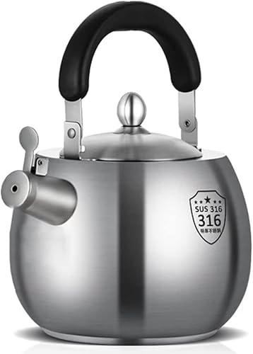 RUTAVM Estufa de acero inoxidable 316 con tapa de boquilla y tapa de boquilla, hervidor de agua caliente, tetera de té, tetera (color acero, tamaño