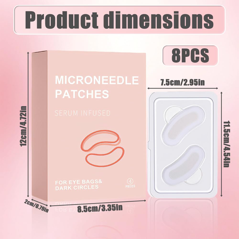 Microneedling Patches 4 pary, mikroneedling Eye Patches przeciw workom pod oczami i zmarszczkom, hialuronowe mikro-igłowanie, płatki pod oczy redukują cienie pod oczami, zmarszczki na czole i