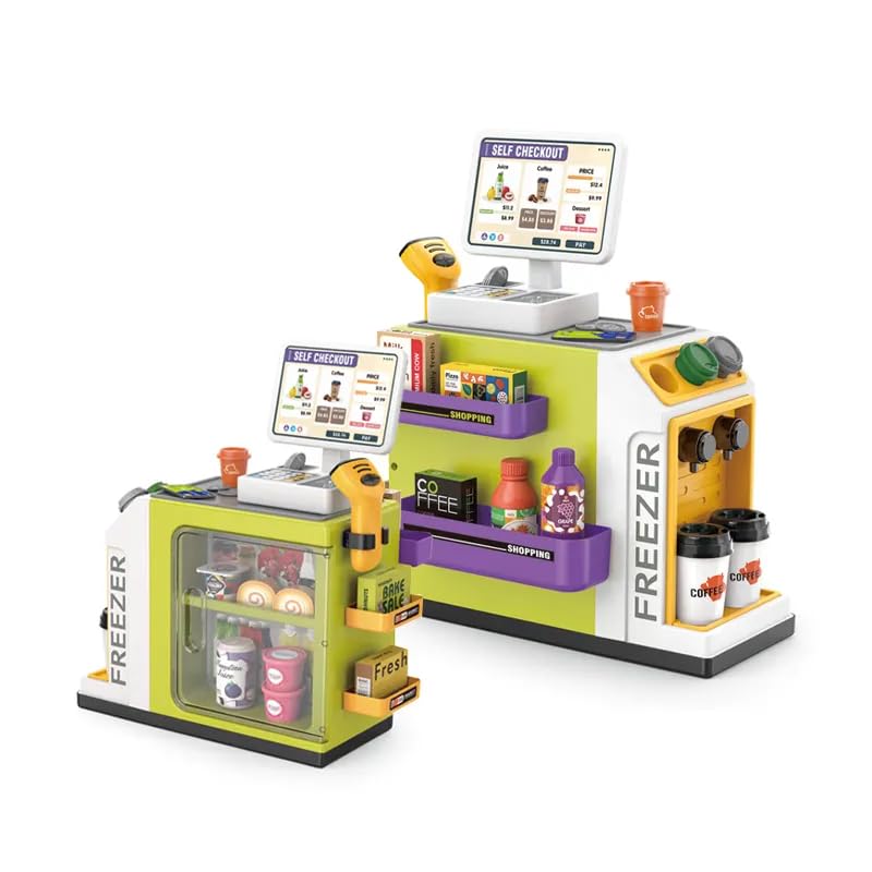 Pretend Play Shopping Cart Supermarket Toys Set for Kids with Light, Sound, and Water Function