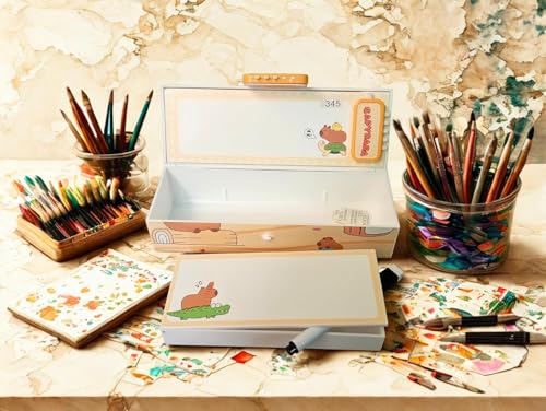 Image of Invite New Cartoon Theme Pencil Box with Push Pull Eraser Set for Kids | Suitcase Style Password Lock Stationery Organizer | School Supplies Gift Combo for Boys & Girls (Capybara + Eraser)