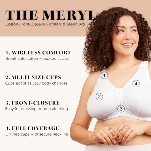 Image of LEADING LADY, Meryl, Front-Closure Cotton Bra, Comfort Sleep for Women, Breathable, Unlined, Full Coverage, Wireless, 36A-56H