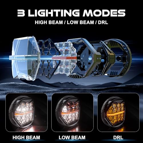 Image of DOT Approved 5-3 /4 inch 5.75 Inch LED Headlight with Amber DRL Compatible with Dyna Street Bob Super Wide Glide Low Rider Night Rod Train Softail Deuce Custom Sportster Iron 883,Black