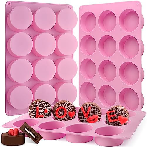 Actvty Moldes redondos para galletas de chocolate, 3 moldes de silicona de chocolate con 12 cavidades para Oreo cubierto, galletas, gelatina de caramelo, mini pasteles y magdalenas (rosa)