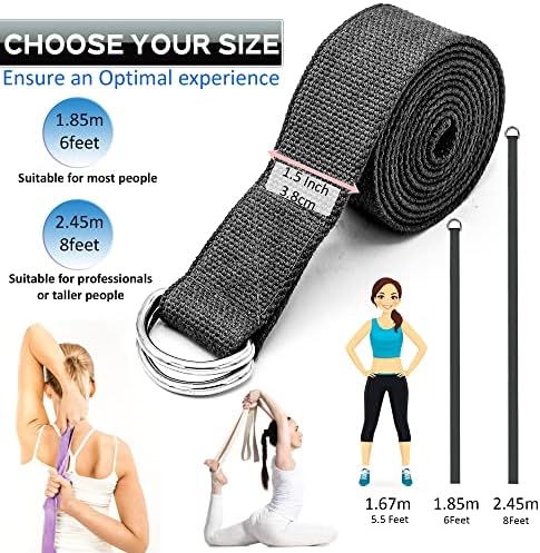 TrySalar Yoga Belt Straps for Stretching 1.85M 2.45M Extra Long Adjustable Cotton 6ft 8ft with D-Ring Buckle Exercise Fitness Flexibility Pilates Physical Therapy Dance Gym Workouts