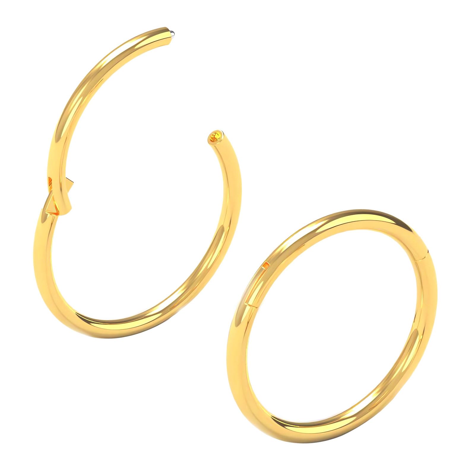 Body CAC 0.8mm/1.0mm/1.2mm/1.6mm/2.0mm/3.0mm/4.0mm/5.0mm/6.0mm Steel Hypoallergenic Clicker Hinged Nose Septum Ring Hoop with Colour Gold-Silver tone-Black-Rose gold — view 16