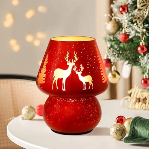 ULAROOM Christmas Battery Operated Mushroom Lamp - Vintage Small Table Lamp with Timer, Cordless Bedside Nightstand Lamp, Glass Battery Powered Lamp for Bedroom Kitchen Living Room Decor Aesthetic Cover