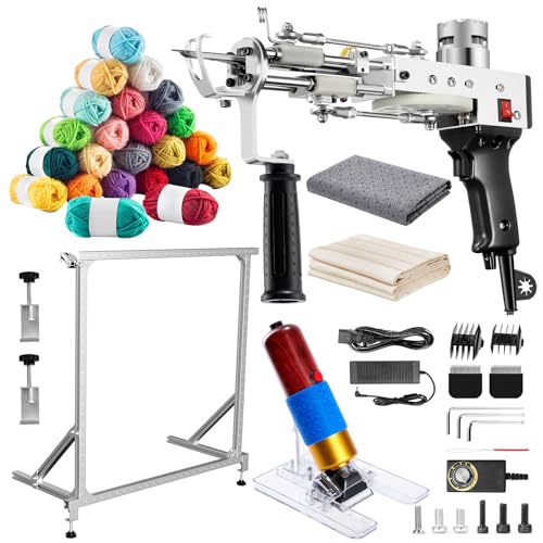 BESGEER Rug Tufting Gun Starter Kit with Metal Frame with Carpet Trimmer - 2 in 1 Cut & Loop Pile Carpet Gun& Carpet Carving Clippers Rug Tufting Gun Kit with Tufting Frame (Black)