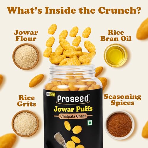 Image of Proseed Jowar Puffs (Spices, Chatpata Chaat & Peri Peri) | 150g x 3 Packs (Total 450g) | Slow Roasted & 100% Veg | No Refined Flour, Sugar & Trans-Fat | Gluten Free, No Palm Oil, Healthy Millet Snacks