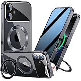 【スライドカバー磁気ロック・覗き見防止・新次元の一体型カメラ保護 +CD隠しスタンド】MESTRIEV iPhone 17 用 ケース 全面保護 Magsafe対応 ランヤードホール付き [本体を再現・マット金属フレーム ] 縦横両対応 9H強化ガラス ワイヤレス充電対応 クリア 両面スマホケース 高感度タッチ いphone17 用 ケース 6.3インチ (ブラック)