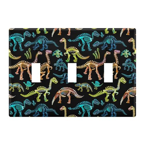 Light Switch Cover Cute Dinosaur Dino Skull Wall Plates for Electrical Outlets 3 Gang 202b5366