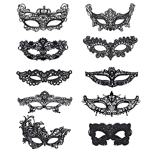 UYUYong 10 Stück Maskerade Maske Damen Elegant Venezianische Maske Sexy Schwarz Spitze Maske für Valentinstag Halloween Karnevalsparty Maskerade Party Cosplay