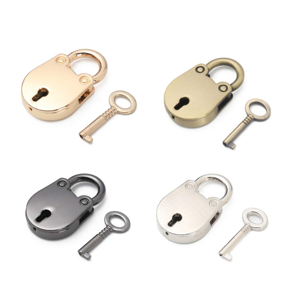 Vogueing Tool Small 1 Key Lock, 4pcs Vintage Antique Padlocks Mini Lock with Key for Jewelry Box Storage Box Diary Book(Gold+Silver+Gun Black+Bronze)