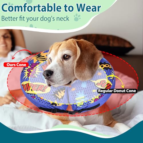 Image of Crazy Felix Inflatable Dog Cone for Large Medium Small Dogs Soft Cone for Dogs After Surgery to Stop Licking and Scratching Donut Dog Recovery Collar with Pattern Elizabethan Collar for Dogs(Blue,XS)
