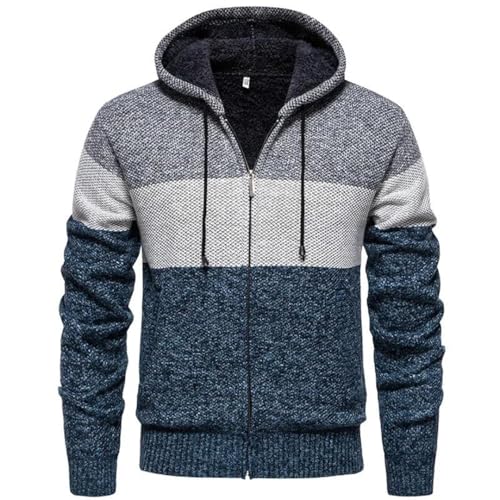 Vsadsau Men Hooded Knitted Cardigan Sweater Fall Winter Thickened Jumpers Casual Color Block Sweater2