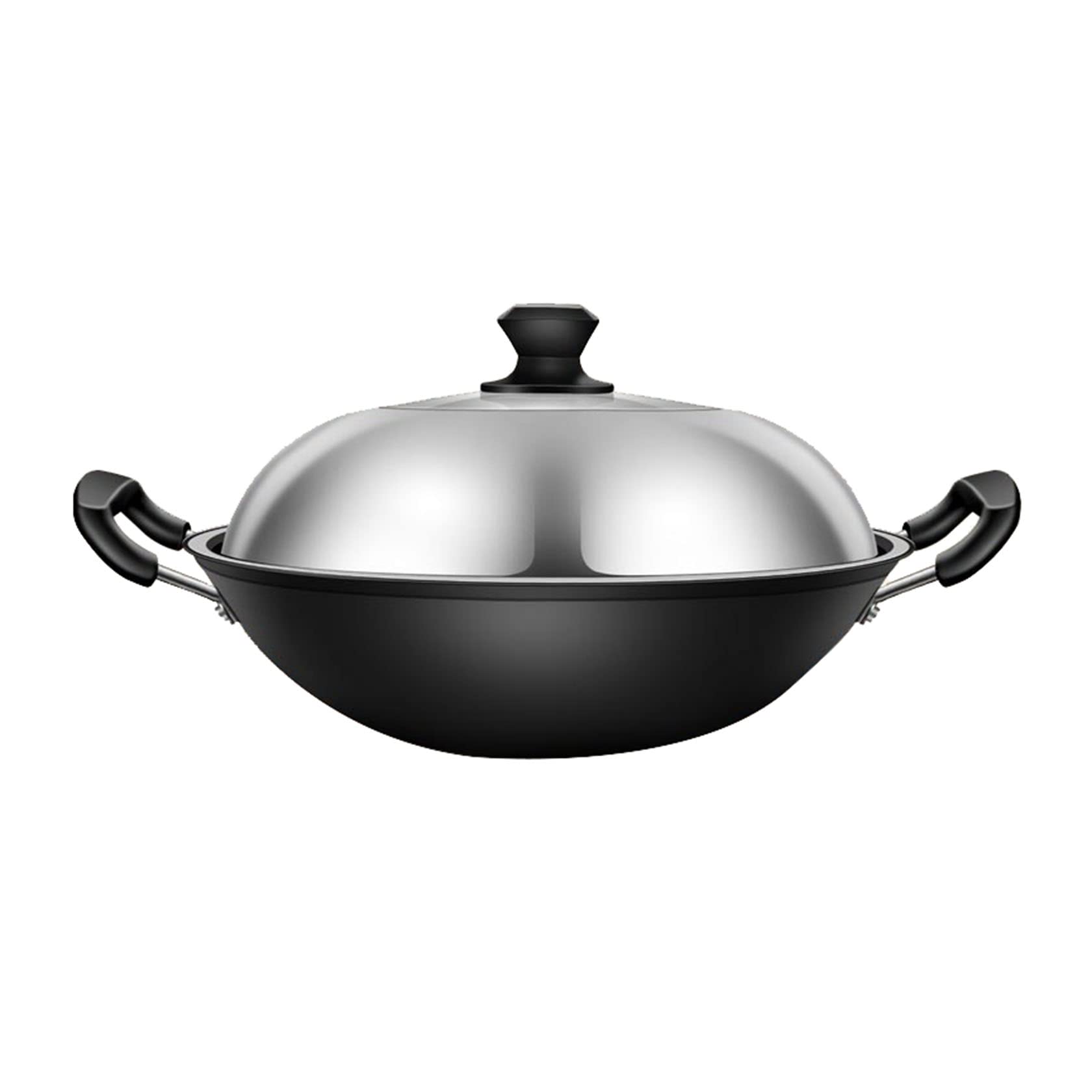 ASerZenith Cast Iron Wok, Pig Iron Pot Binaural Old-Fashioned Stir-Fry Wok Household Large Frying Pan,With Lid-36Cm