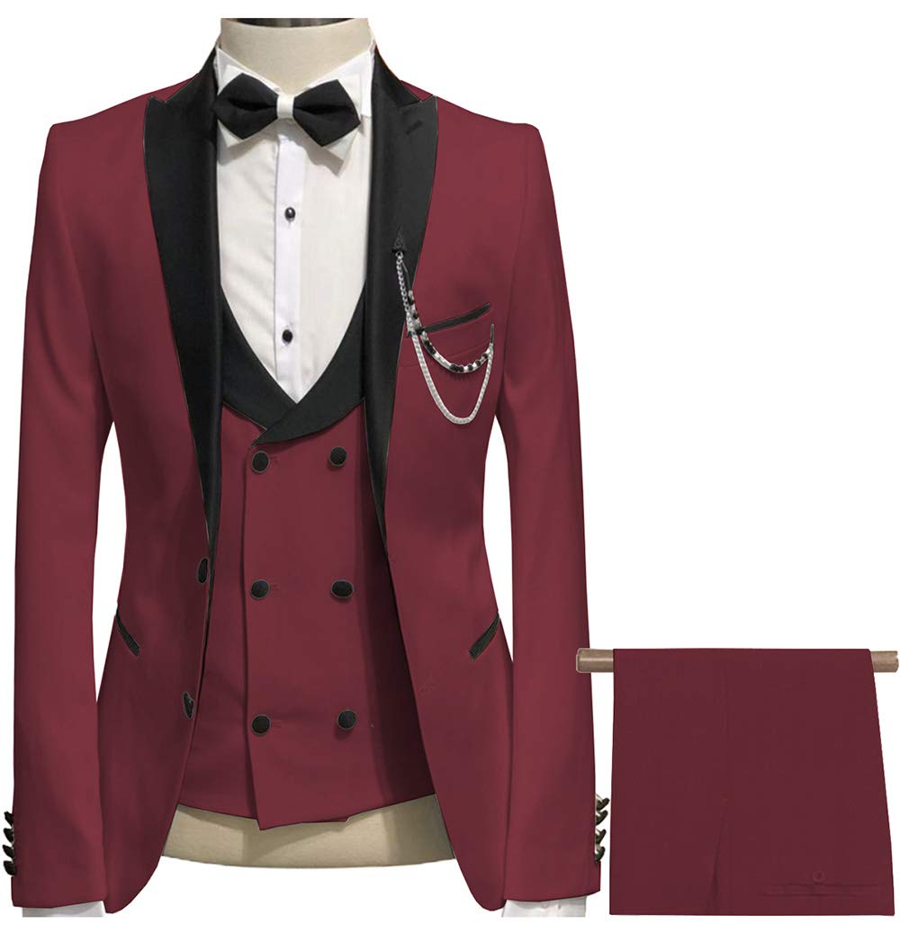 Solove-SuitMen's 3 Pieces Solid Fashion Mens Suit Slim Fit Blazer Tuxedos for Wedding Groomsmen(Blazer+Vest+Pants)