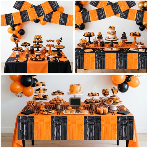 Image of BEISHIDA 3 Pack Black Orange Foil Fringe Garland 30ft Wall Tinsel Banner