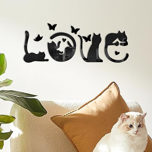 SwirlColor decoration murale, 4pcs lettre d'amour de mode chat stickers muraux autocollants effet miroir DIY stickers muraux pour maison cuisine salon chambre...