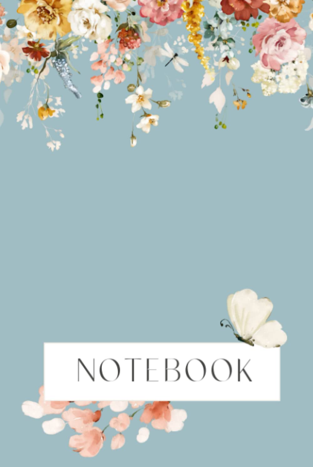 Notebook: Pretty floral blue lined