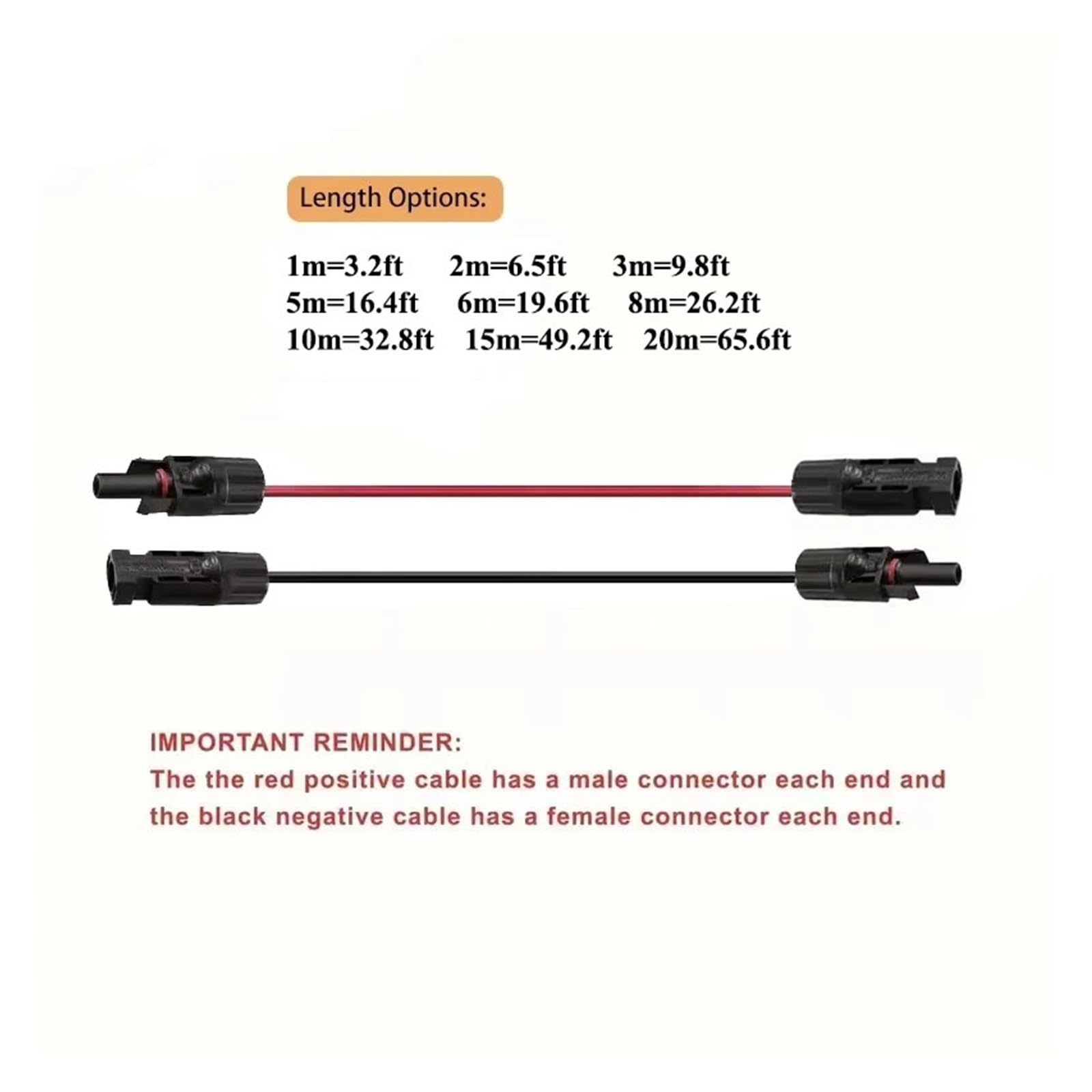 cavi solari Cavo di prolunga solare CC nero/rosso da 3,2 piedi a 65,6 piedi 4/6 mm2 Cavo solare 12/10 AWG con connettore fotovoltaico utilizzato nel sistema di pannelli solari da 1 m a 20 m(1pcs Black