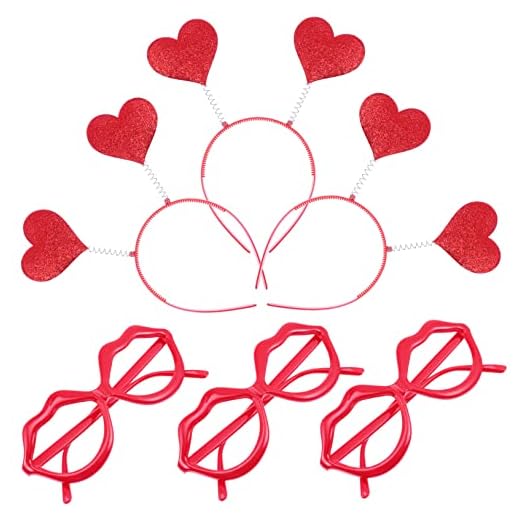 DOITOOL Arnês 6 Conjuntos Conjunto de óculos de amor v plastic cabelos encaixe em forma de coração Tiara De Casamento