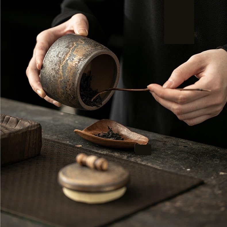 HLTYGWX Słoik na cukier Kamionkowy pozłacany ceramiczny słoik na herbatę Zamknię chiński Retro do przechowywania w gospodarstwie domowym Pu'er Biały mały pojemnik na herbatę