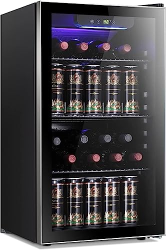 Comparison: Best Mini Fridge For Beer Bottles 4 Antarctic Star 26 Bottle 130 Can Wine Cooler/Cabinet Beverage Refrigerator Mini Wine Cellar Beer Soda Clear Glass Door Bar Fridge Quiet Compressor Adjust Temp Freestanding Indoor Use 3.2cu.ft Black