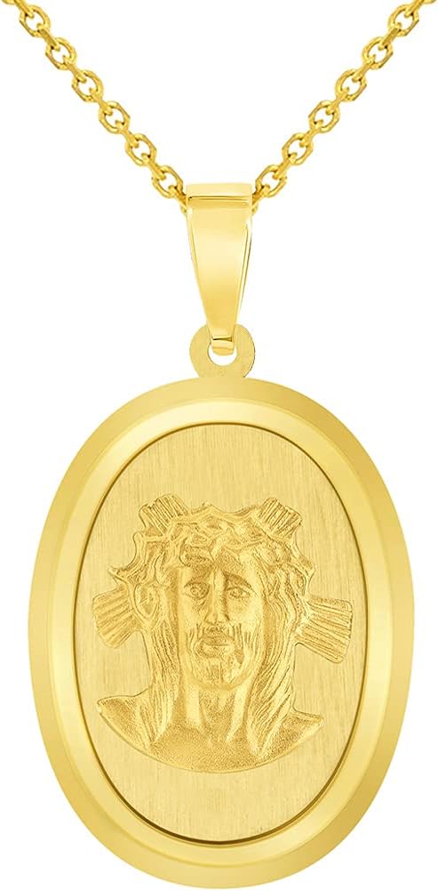 Jewelry America 14k Yellow Gold Holy Face of Jesus Christ On Oval Miraculous Medal Pendant Necklace
