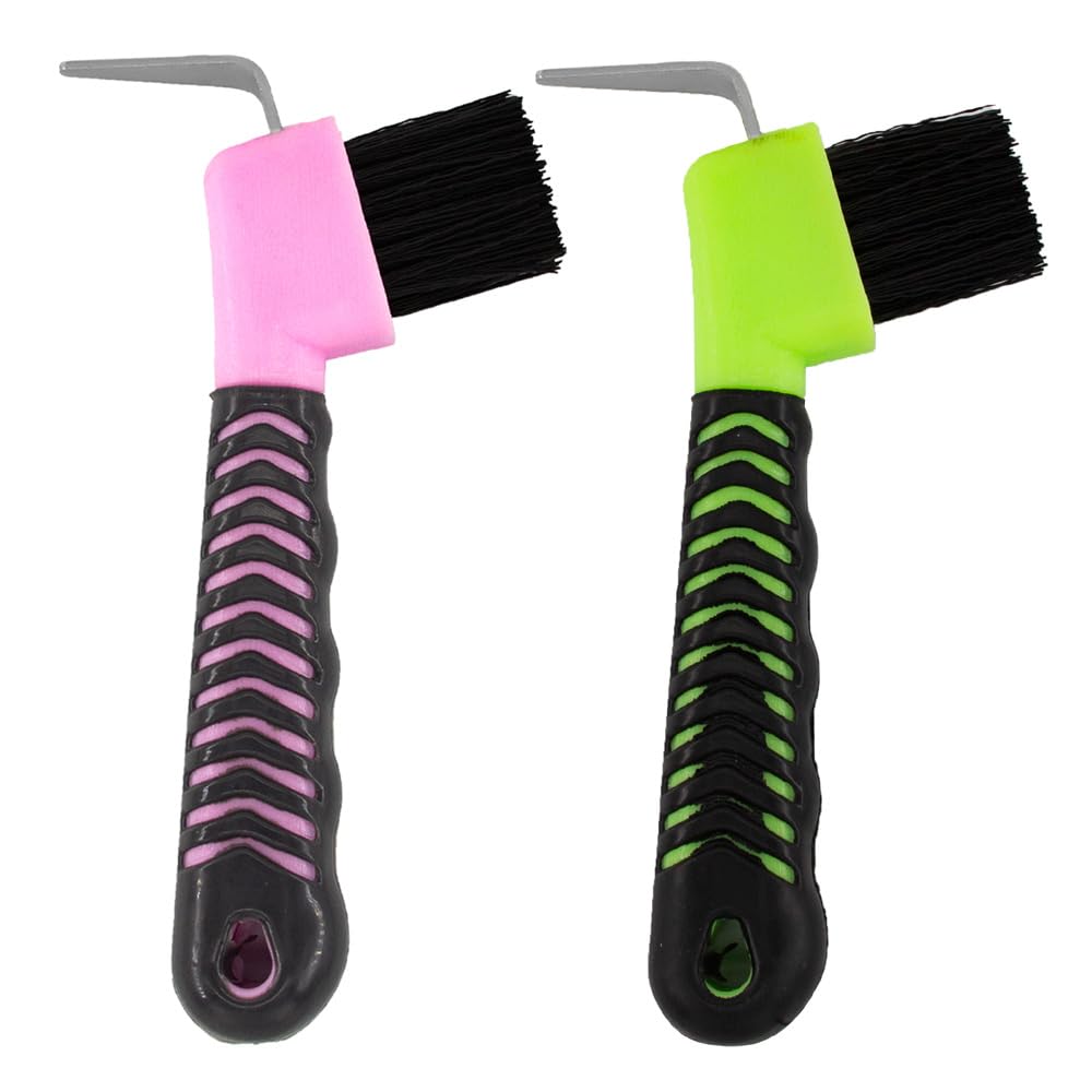 Stiff Bristled Horse Hoof Pick Brush with Soft Rubber Handle, Portable (2PCS, Random Color)